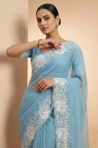 sky blue candy crush silk saree