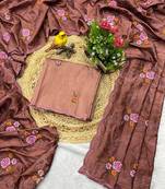coffee color silk saree with multi-thread designs
