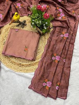 coffee color silk saree with multi-thread designs 2