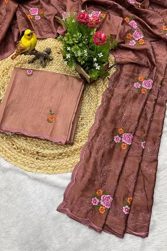 coffee color silk saree with multi-thread designs