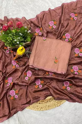 coffee color silk saree with multi-thread designs