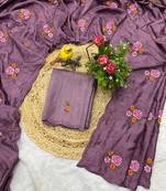 lavender silk saree with multi-thread cutwork designs