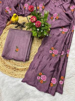 lavender silk saree with multi-thread cutwork designs 2