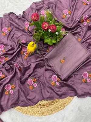 lavender silk saree with multi-thread cutwork designs 3