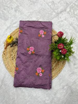 lavender silk saree with multi-thread cutwork designs 4