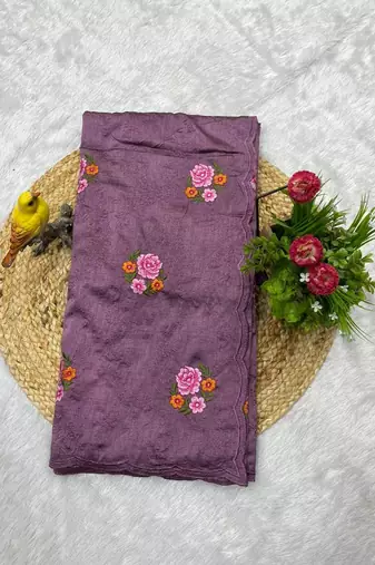 lavender silk saree with multi-thread cutwork designs