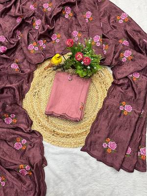 brown silk saree with multi-thread cutwork designs 1