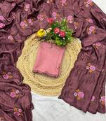 brown silk saree with multi-thread cutwork designs