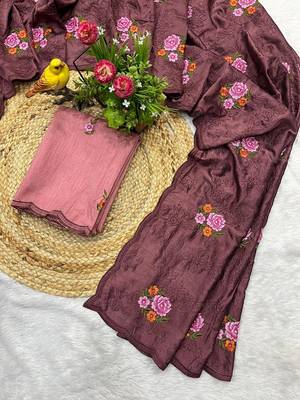 brown silk saree with multi-thread cutwork designs 2