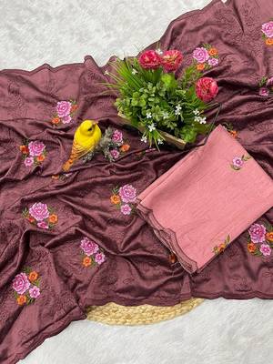 brown silk saree with multi-thread cutwork designs 3