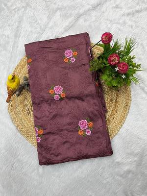brown silk saree with multi-thread cutwork designs 4