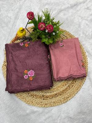 brown silk saree with multi-thread cutwork designs 5