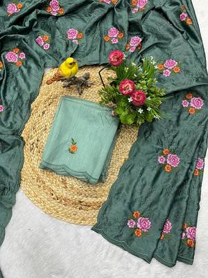 sea green silk saree with multi-thread cutwork designs 1