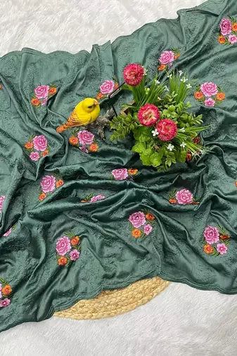 sea green silk saree with multi-thread cutwork designs