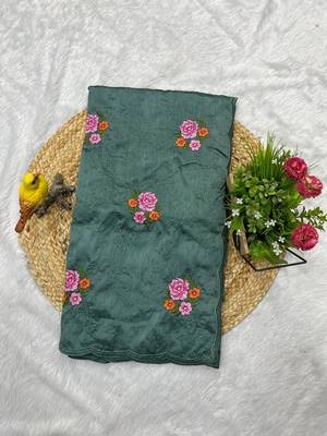sea green silk saree with multi-thread cutwork designs 4