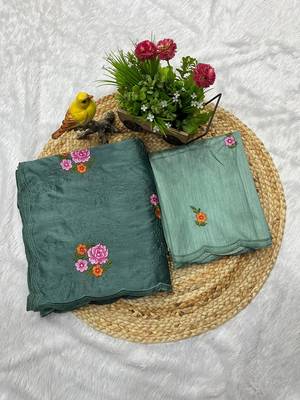 sea green silk saree with multi-thread cutwork designs 5