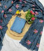 teal blue silk saree with multi-thread cutwork designs