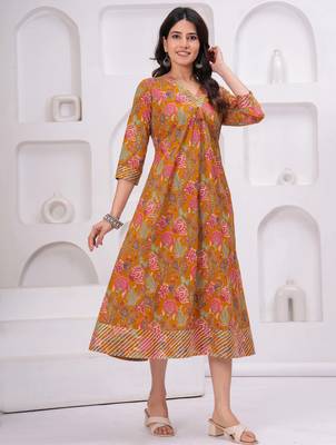 Mustard cotton printed dress 2