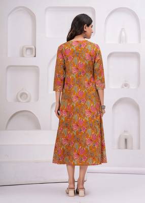Mustard cotton printed dress 3
