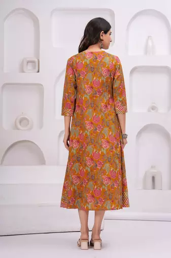 Mustard cotton printed dress