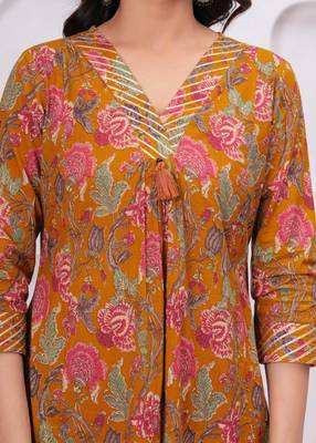 Mustard cotton printed dress 4