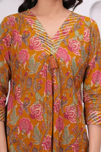 Mustard cotton printed dress