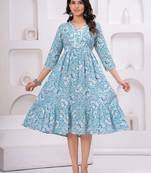 Sky-blue cotton printed dress