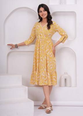 Yellow cotton printed dress 1