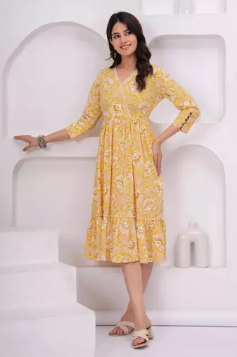 Yellow cotton printed dress