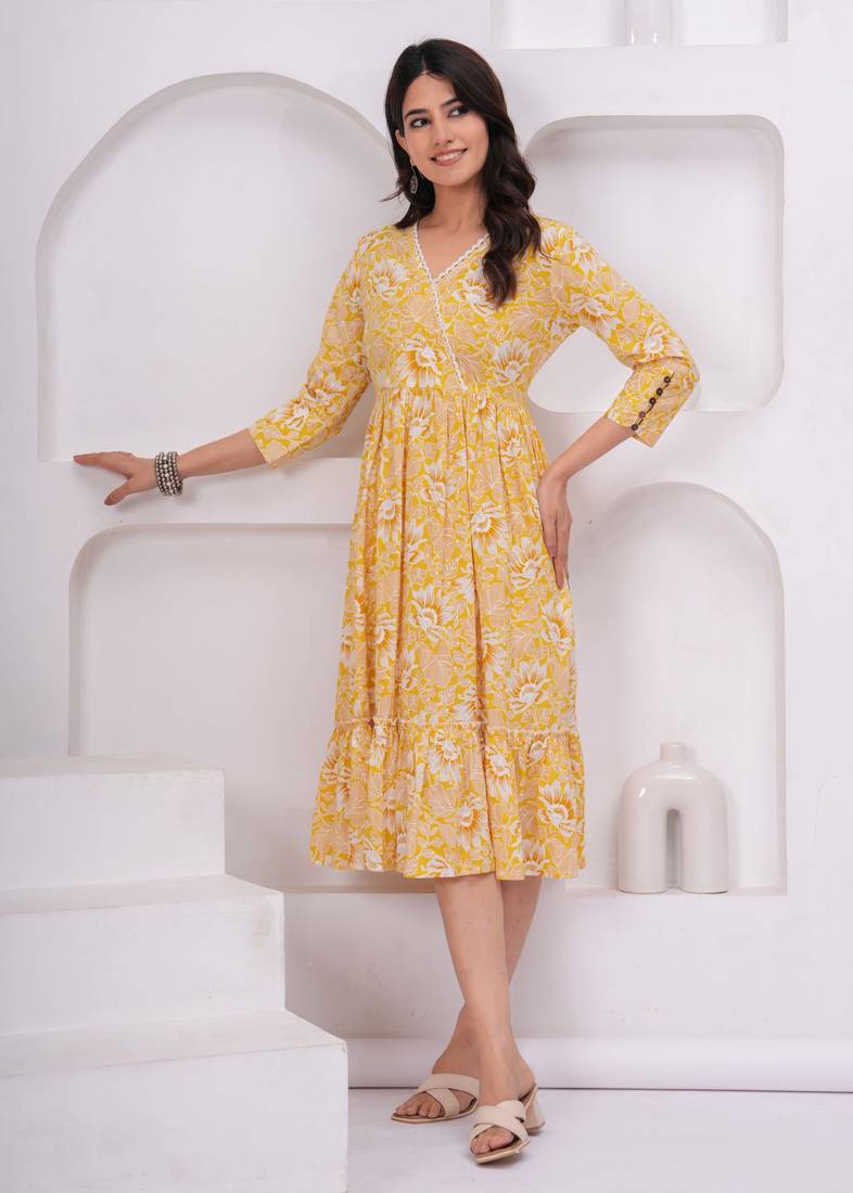 Yellow cotton printed dress