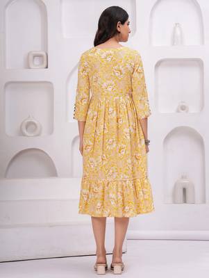 Yellow cotton printed dress 2