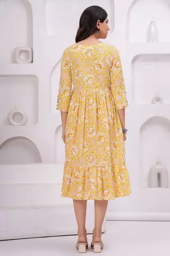 Yellow cotton printed dress