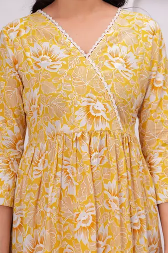 Yellow cotton printed dress