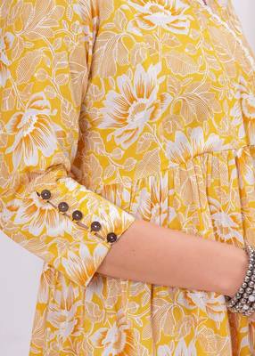 Yellow cotton printed dress 4