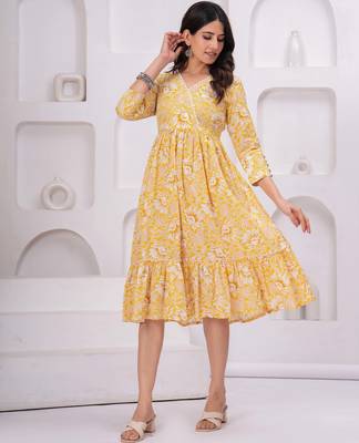 Yellow cotton printed dress 5