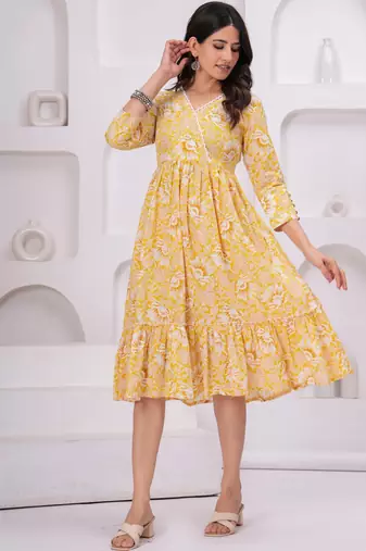 Yellow cotton printed dress