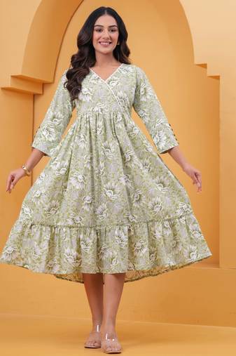 Green cotton printed dress