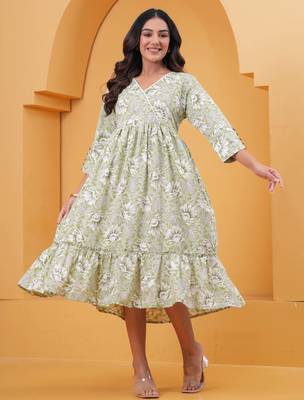 Green cotton printed dress 2