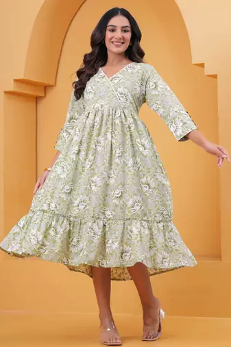Green cotton printed dress