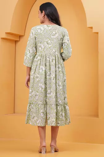 Green cotton printed dress