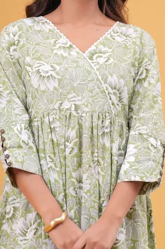 Green cotton printed dress