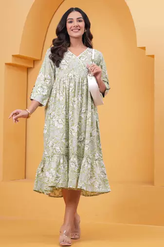 Green cotton printed dress