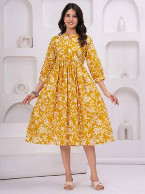 Yellow cotton printed dress 1