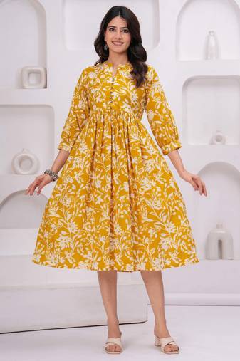 Yellow cotton printed dress