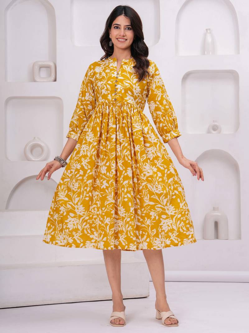 Yellow cotton printed dress
