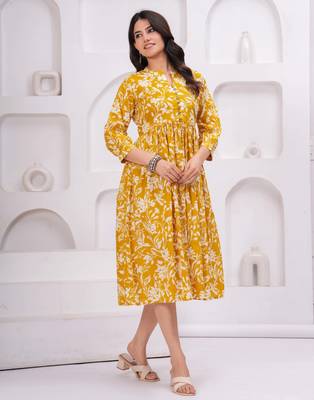 Yellow cotton printed dress 2