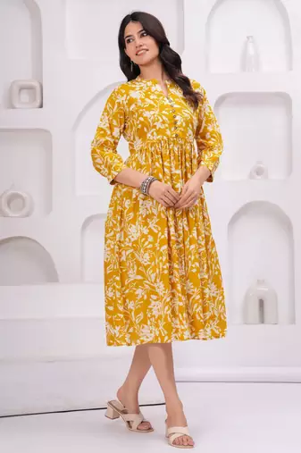 Yellow cotton printed dress