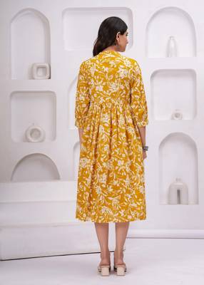 Yellow cotton printed dress 3