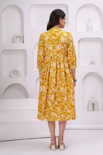 Yellow cotton printed dress