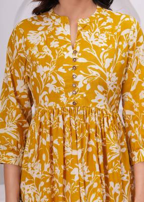Yellow cotton printed dress 4